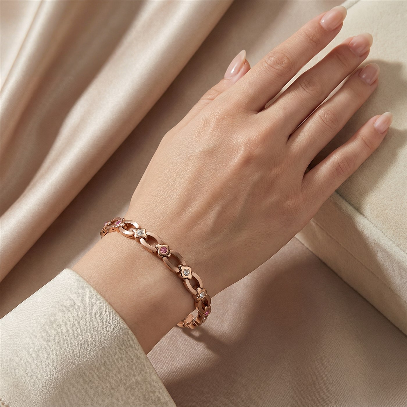 Roselle Rose Gold Crystal Link Bracelet - Image 3