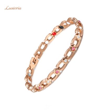 Roselle rose gold titanium alloy crystal link bracelet