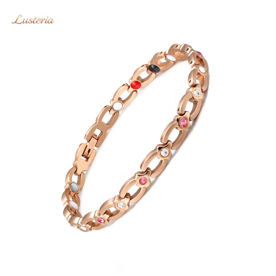 Roselle rose gold titanium alloy crystal link bracelet