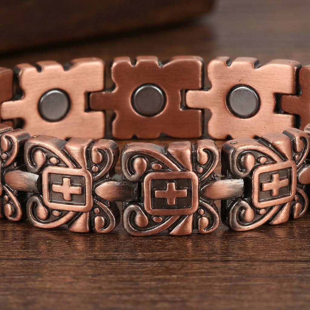 Heritage engraved cross red copper bracelet