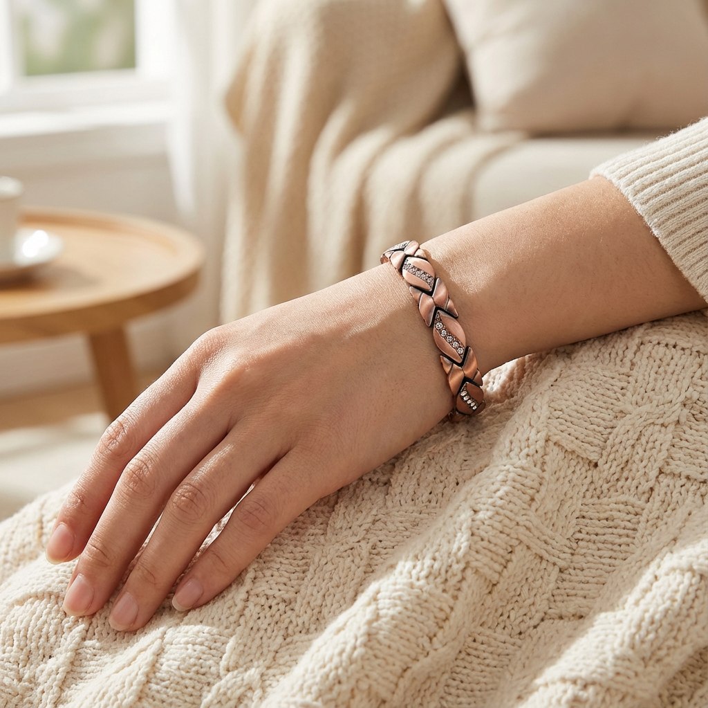 Aurelia Leaf Crystal Red Copper Bracelet - Image 2